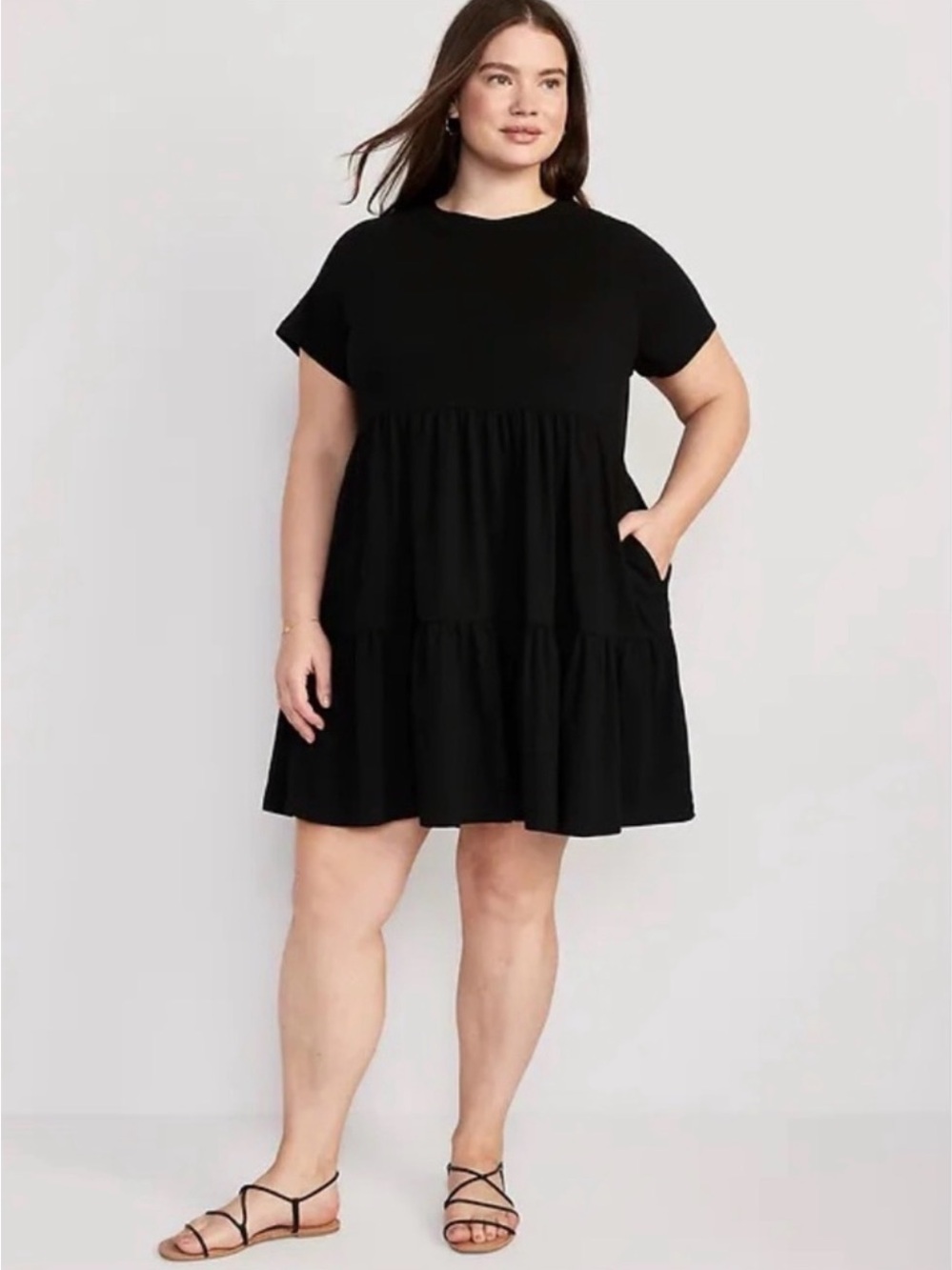 Old Navy Black Tiered Short Sleeve Swing Dress